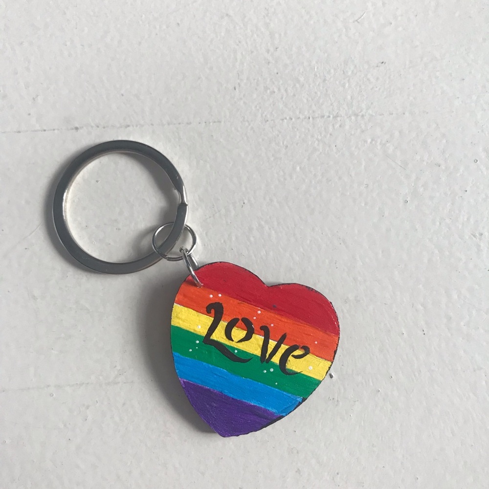 Heart Rainbow 'Love' Keychain - Colorful Pride Heart Keyring
